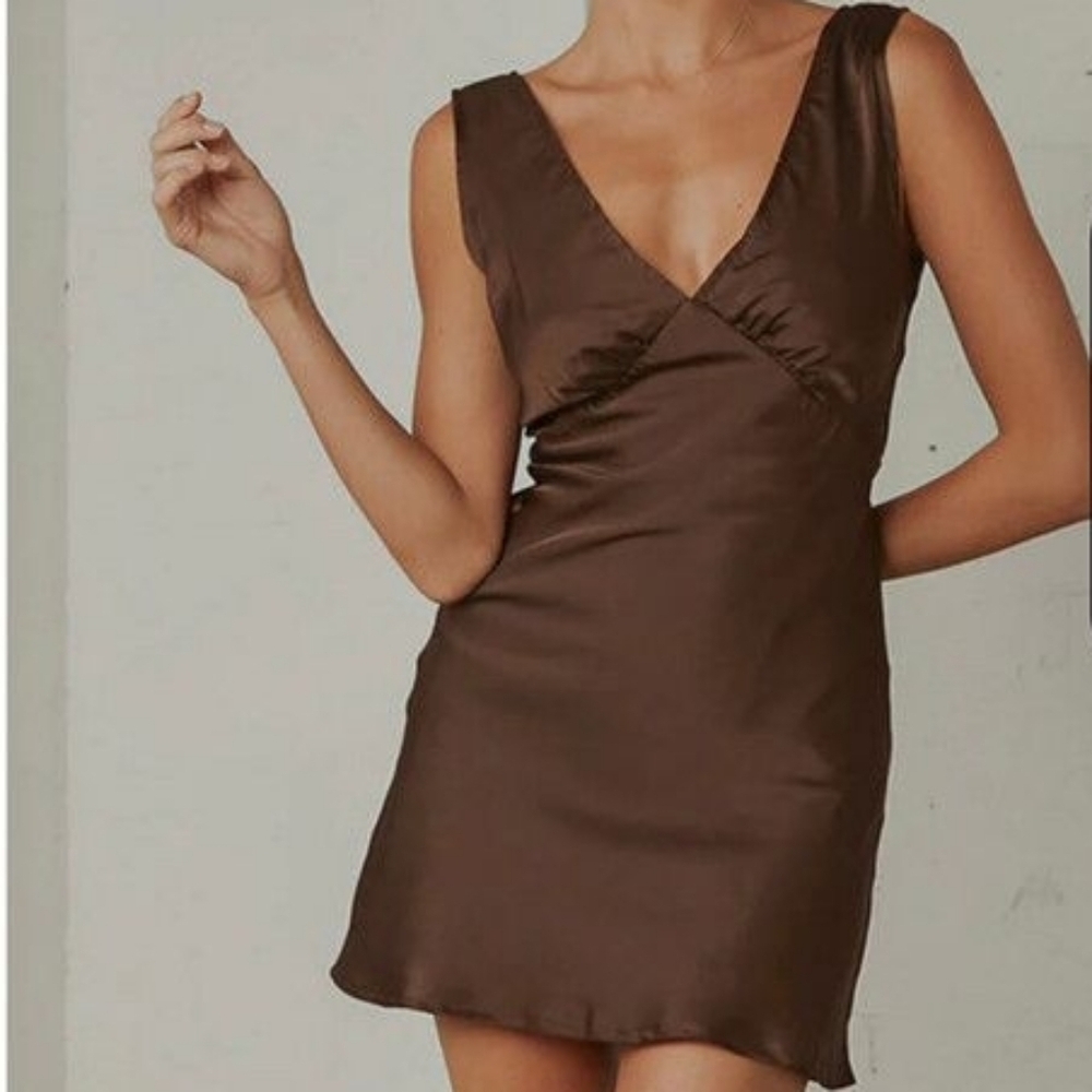 Peppermayo Women's Dress Brown Sz US 8 Audrey Vintage Slip Satin Feminine Party